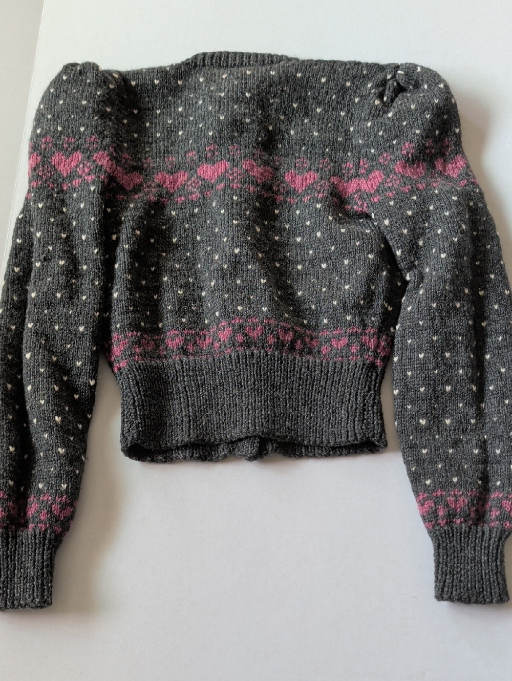 Woolies Women's Charcoal Gray Knit Cardigan with Pink Heart Accents - Picture 5 of 5